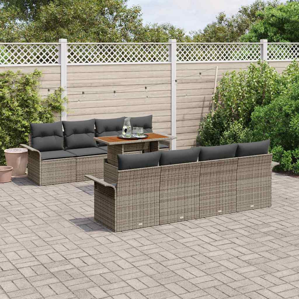 Garten-Sofa-Set mit Speicher 9 pcs Grau Poly Rattan